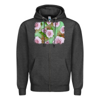 Charcoal Heather Pink Roses Background Zipper Hoodie - LillyAllenDesigns