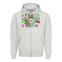 Dove Grey Pink Roses Background Zipper Hoodie - LillyAllenDesigns
