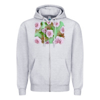 Heather Grey Pink Roses Background Zipper Hoodie - LillyAllenDesigns