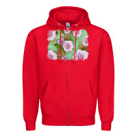 Red Pink Roses Background Zipper Hoodie - LillyAllenDesigns