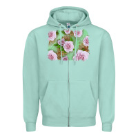 Seafoam Pink Roses Background Zipper Hoodie - LillyAllenDesigns