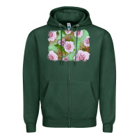 Sports Green Pink Roses Background Zipper Hoodie - LillyAllenDesigns