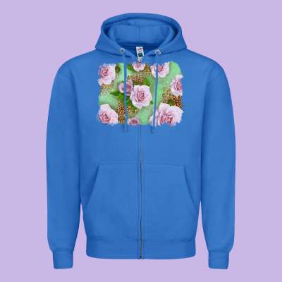 Pink Roses Background Zipper Hoodie Designed By Lillyallendesigns