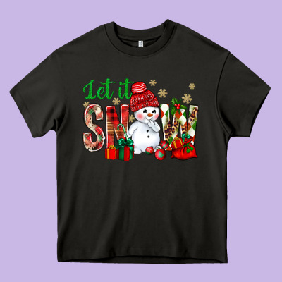Let It Snow With Snowman Heavy Core Tee Designed By Bundleandbundleshop