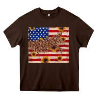 Chocolate Brown American flag leopard sunflower Heavy Core Tee - JahusDesignShop