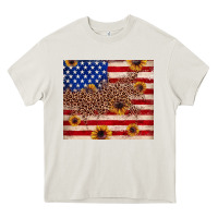 Cream American flag leopard sunflower Heavy Core Tee - JahusDesignShop