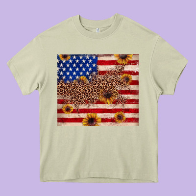 American Flag Leopard Sunflower Heavy Core Tee Designed By Jahusdesignshop