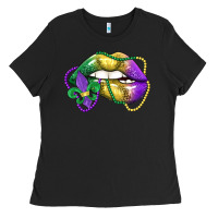 Black mardi gras lips Ladies Tee - LillyAllenDesigns