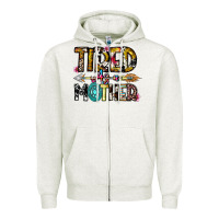 Oatmeal Heather Tired As a Mother Zipper Hoodie - CowhideDigitalArt