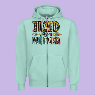 Tired As A Mother Zipper Hoodie Designed By Cowhidedigitalart