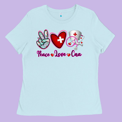 Peace Love Cna Ladies Tee Designed By Ranaportraitstore