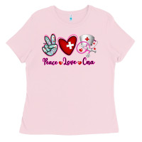 Bubblegum Pink Peace Love Cna Ladies Tee - RanaPortraitStore