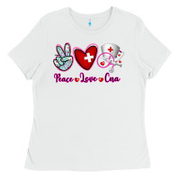 White Peace Love Cna Ladies Tee - RanaPortraitStore