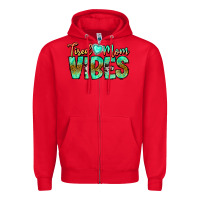 Red Tired Mom Vibes Zipper Hoodie - CowhideDigitalArt