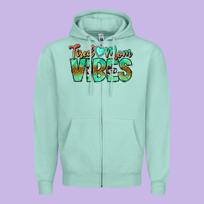 Tired Mom Vibes Zipper Hoodie Designed By Cowhidedigitalart