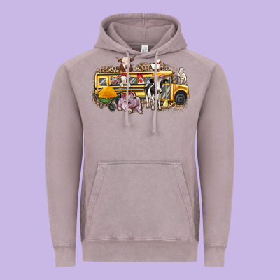 Farm Animals School Bus Vintage Hoodie Designed By Texasbilliewilder