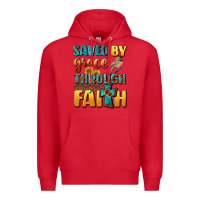 Red saved by grace through faith Premium Hoodie - BundleAndBundleShop