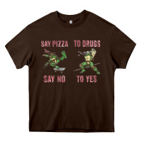 Chocolate Brown say pizza to drugs say no to yes Heavy Core Tee - tuanDangUi
