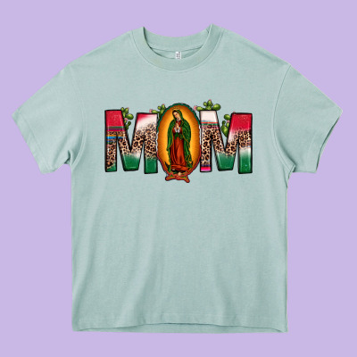 Mexican Flag Our Lady Of Guadalupe Mom Leopard Heavy Core Tee Designed By Jahusdesignshop