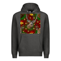 Charcoal Heather christmas deer and bell seamless pattern Premium Hoodie - BundleAndBundleShop