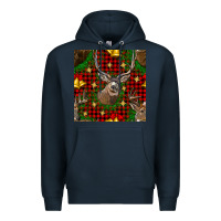Navy christmas deer and bell seamless pattern Premium Hoodie - BundleAndBundleShop