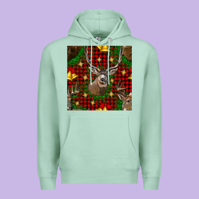 Christmas Deer And Bell Seamless Pattern Premium Hoodie Designed By Bundleandbundleshop