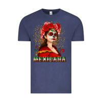 Vintage Denim Sugar skull girl with Mexicana Vintage Tee - NancyCooperArtShop