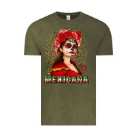 Vintage Olive Sugar skull girl with Mexicana Vintage Tee - NancyCooperArtShop
