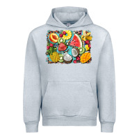 Heather Grey summer fruits background Urban Hoodie - BarkalooDesign