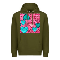 Army Green valentines day hearts seamless pattern Premium Hoodie - BundleAndBundleShop