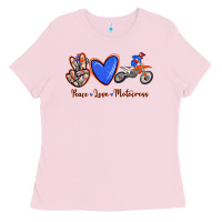 Bubblegum Pink Peace Love Motocross Ladies Tee - RanaPortraitStore