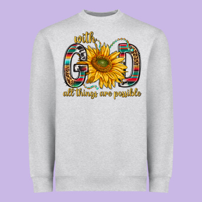 With God All Things Are Possible With Sunflower Bbs Heavyweight Sweatshirt Designed By Bundleandbundleshop