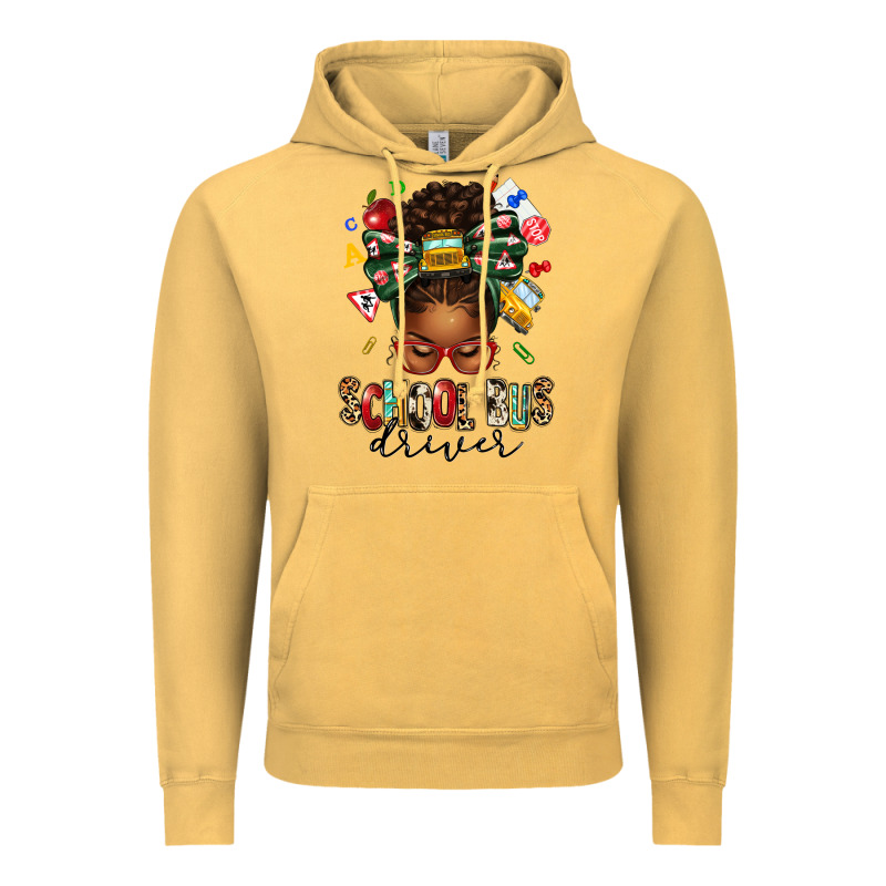School Bus Driver Afro Messy Bun Vintage Hoodie by texasbilliewilder | Teevron