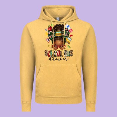School Bus Driver Afro Messy Bun Vintage Hoodie Designed By Texasbilliewilder