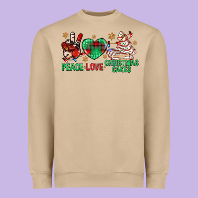Peace Love Christmas Cakes Bbs Heavyweight Sweatshirt Designed By Bundleandbundleshop