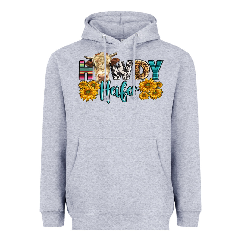 Western Howdy Heifer With Simmental Cow Heavyweight Hoodie by LillyAllenDesigns | Teevron