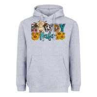 Heather Grey Western Howdy Heifer With Simmental Cow Heavyweight Hoodie - LillyAllenDesigns