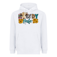 White Western Howdy Heifer With Simmental Cow Heavyweight Hoodie - LillyAllenDesigns