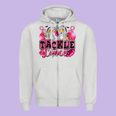 Tackle Cancer With Ghosts Playing Football Zipper Hoodie Designed By Lillyallendesigns
