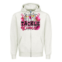 Oatmeal Heather tackle cancer with ghosts playing football Zipper Hoodie - LillyAllenDesigns