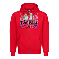 Red tackle cancer with ghosts playing football Zipper Hoodie - LillyAllenDesigns