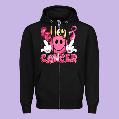 Hey Cancer With Middle Fingers Zipper Hoodie Designed By Lillyallendesigns