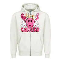 Oatmeal Heather hey cancer with middle fingers Zipper Hoodie - LillyAllenDesigns