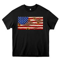Black American flag leopard sunflower Heavy Core Tee - JahusDesignShop