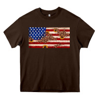 Chocolate Brown American flag leopard sunflower Heavy Core Tee - JahusDesignShop