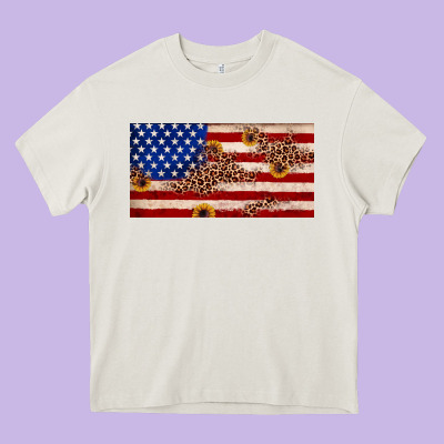 American Flag Leopard Sunflower Heavy Core Tee Designed By Jahusdesignshop