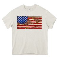 Cream American flag leopard sunflower Heavy Core Tee - JahusDesignShop