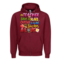 Burgundy a Teacher Takes a Hand Opens a mind and Touches A Zipper Hoodie - CowhideDigitalArt