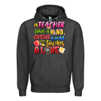 Charcoal Heather a Teacher Takes a Hand Opens a mind and Touches A Zipper Hoodie - CowhideDigitalArt