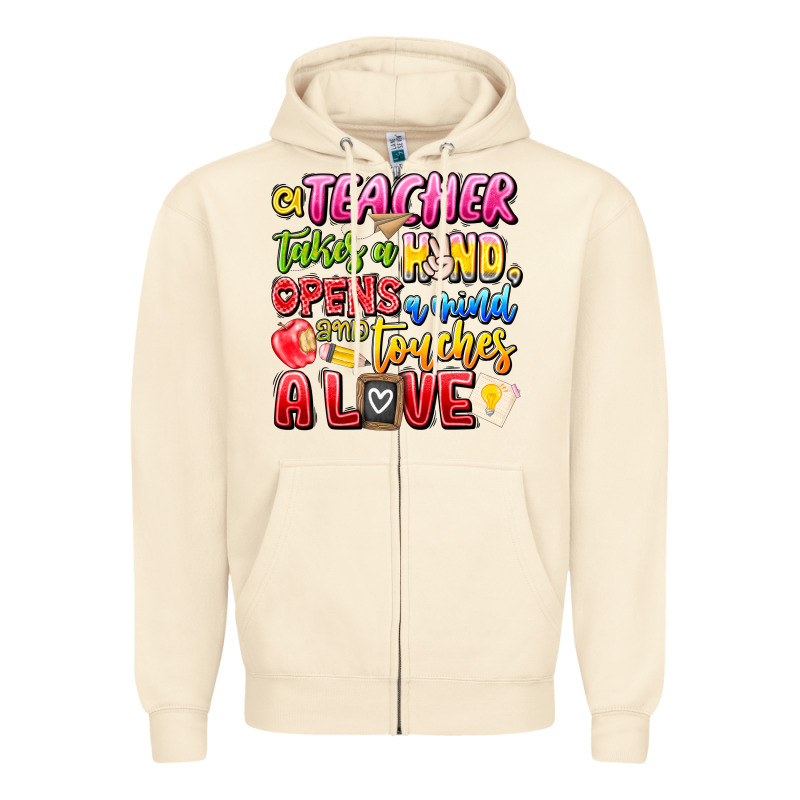 A Teacher Takes A Hand Opens A Mind And Touches A Zipper Hoodie by CowhideDigitalArt | Teevron